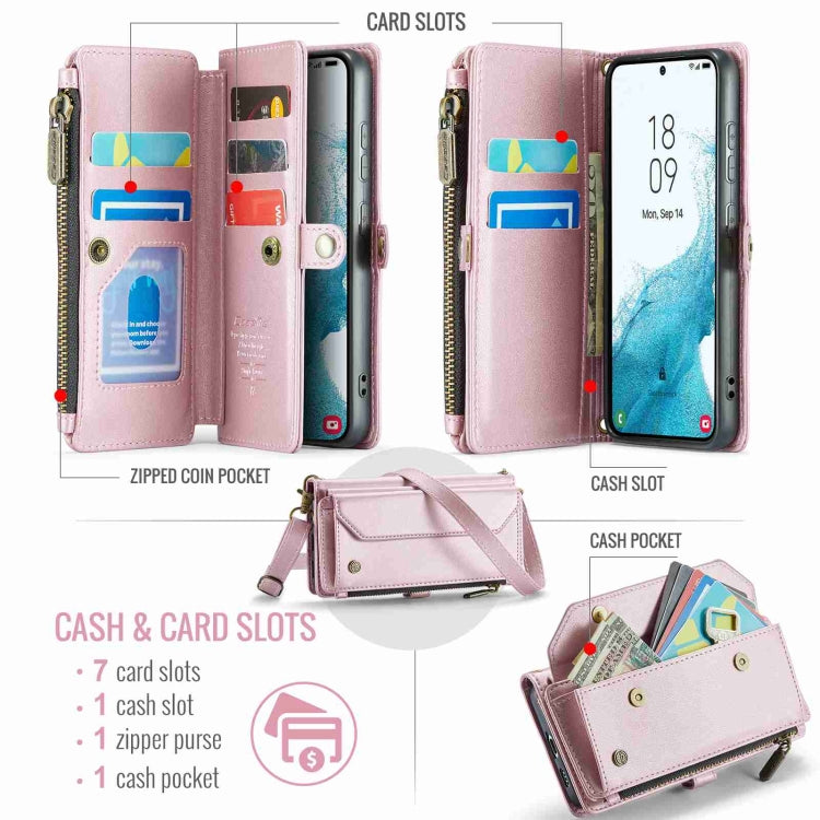 For Samsung Galaxy S22 5G CaseMe C36 Card Slots Zipper Wallet RFID Anti-theft Leather Phone Case(Pink) - free shipping - PMC Jewellery - Order now!