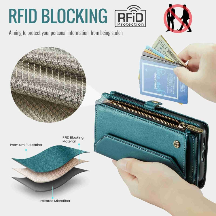For Samsung Galaxy S23+ 5G CaseMe C36 Card Slots Zipper Wallet RFID Anti-theft Leather Phone Case(Blue-green) - free shipping - PMC Jewellery - Order now!
