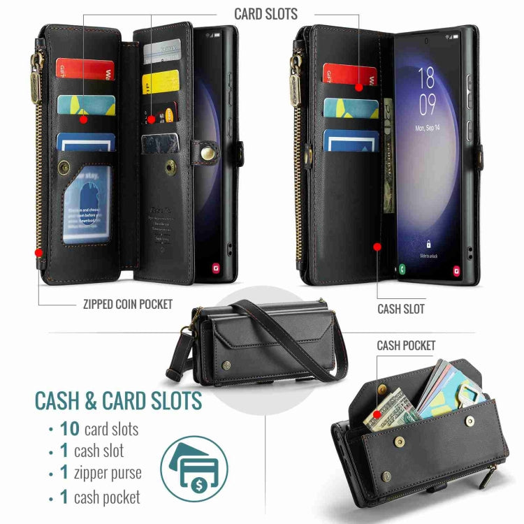 For Samsung Galaxy S23 Ultra 5G CaseMe C36 Card Slots Zipper Wallet RFID Anti-theft Leather Phone Case(Black) - free shipping - PMC Jewellery - Order now!