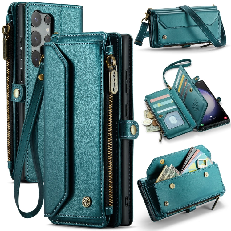 For Samsung Galaxy S23 Ultra 5G CaseMe C36 Card Slots Zipper Wallet RFID Anti-theft Leather Phone Case(Blue-green) - free shipping - PMC Jewellery - Order now!
