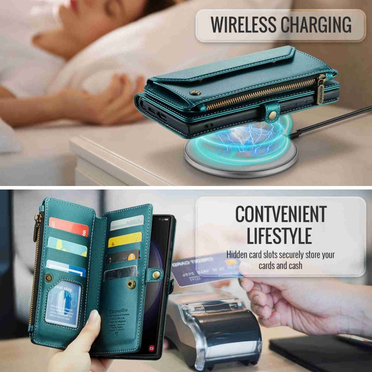 For Samsung Galaxy S23 Ultra 5G CaseMe C36 Card Slots Zipper Wallet RFID Anti-theft Leather Phone Case(Blue-green) - free shipping - PMC Jewellery - Order now!