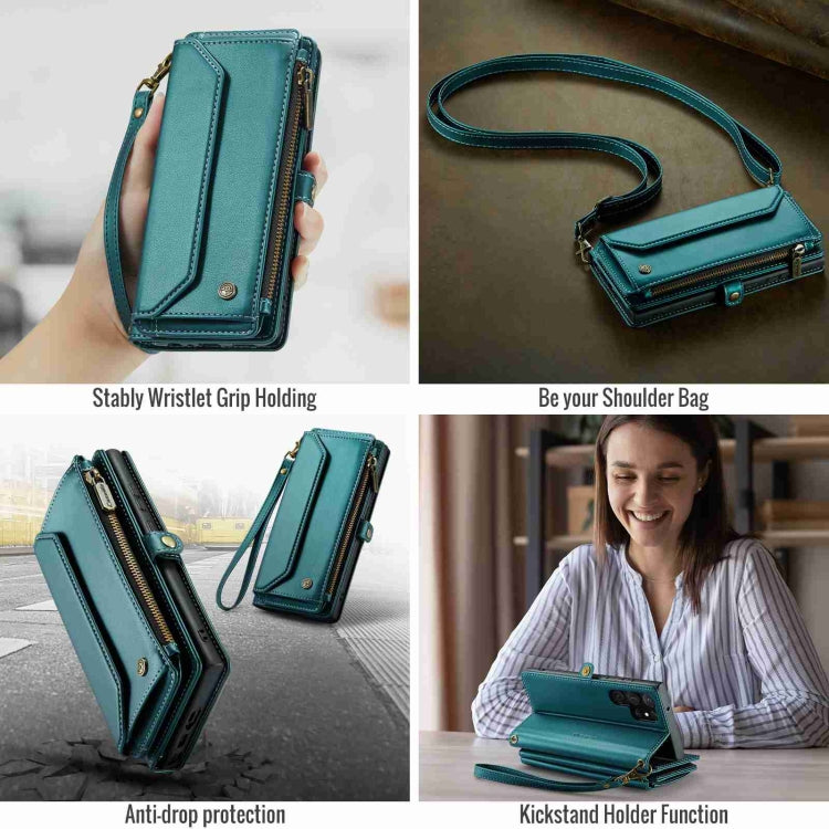 For Samsung Galaxy S23 Ultra 5G CaseMe C36 Card Slots Zipper Wallet RFID Anti-theft Leather Phone Case(Blue-green) - free shipping - PMC Jewellery - Order now!