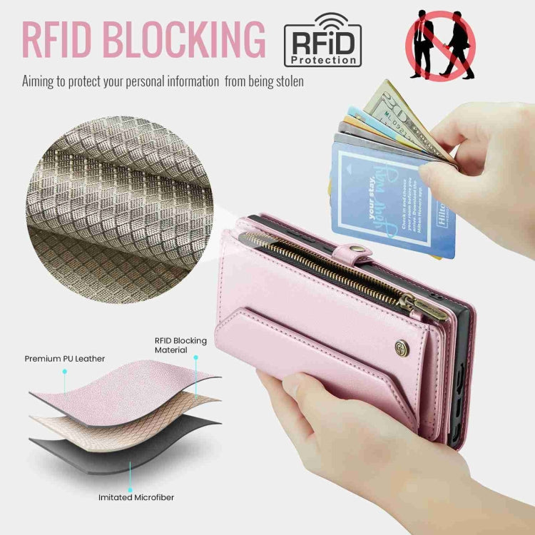 For Samsung Galaxy S23 Ultra 5G CaseMe C36 Card Slots Zipper Wallet RFID Anti-theft Leather Phone Case(Pink) - free shipping - PMC Jewellery - Order now!