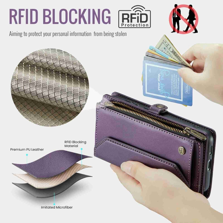 For Samsung Galaxy S23 5G CaseMe C36 Card Slots Zipper Wallet RFID Anti-theft Leather Phone Case(Purple) - free shipping - PMC Jewellery - Order now!