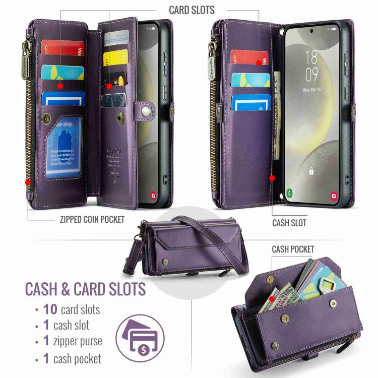 For Samsung Galaxy S24 5G CaseMe C36 Card Slots Zipper Wallet RFID Anti-theft Leather Phone Case(Purple) - free shipping - PMC Jewellery - Order now!