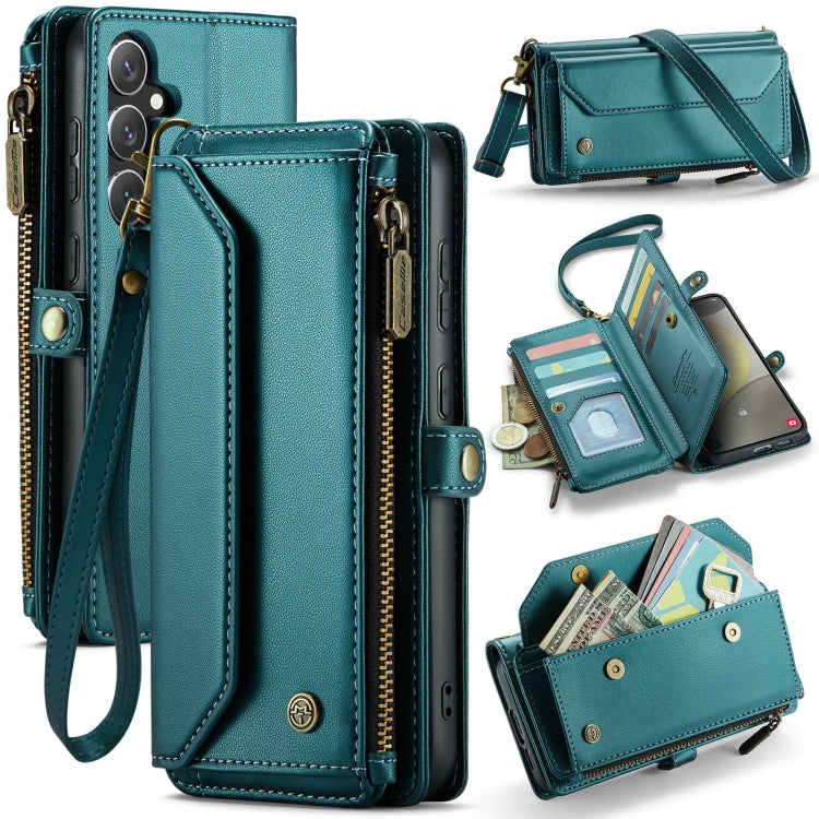For Samsung Galaxy S24 5G CaseMe C36 Card Slots Zipper Wallet RFID Anti-theft Leather Phone Case(Blue-green) - free shipping - PMC Jewellery - Order now!