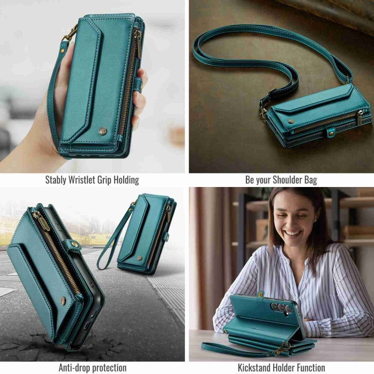 For Samsung Galaxy S24 5G CaseMe C36 Card Slots Zipper Wallet RFID Anti-theft Leather Phone Case(Blue-green) - free shipping - PMC Jewellery - Order now!