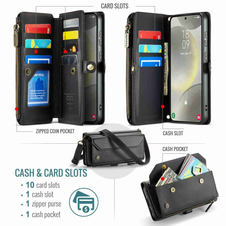 For Samsung Galaxy S24+ 5G CaseMe C36 Card Slots Zipper Wallet RFID Anti-theft Leather Phone Case(Black) - free shipping - PMC Jewellery - Order now!