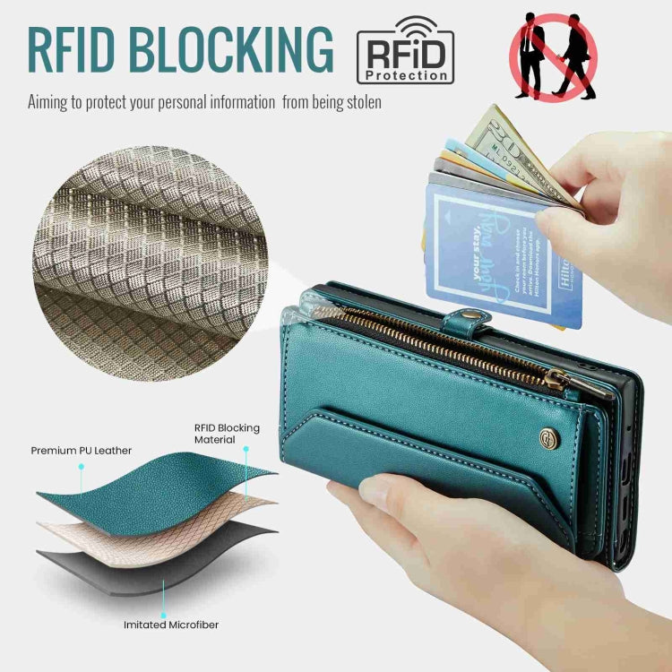 For Samsung Galaxy Note10+ CaseMe C36 Card Slots Zipper Wallet RFID Anti-theft Leather Phone Case(Blue-green) - free shipping - PMC Jewellery - Order now!