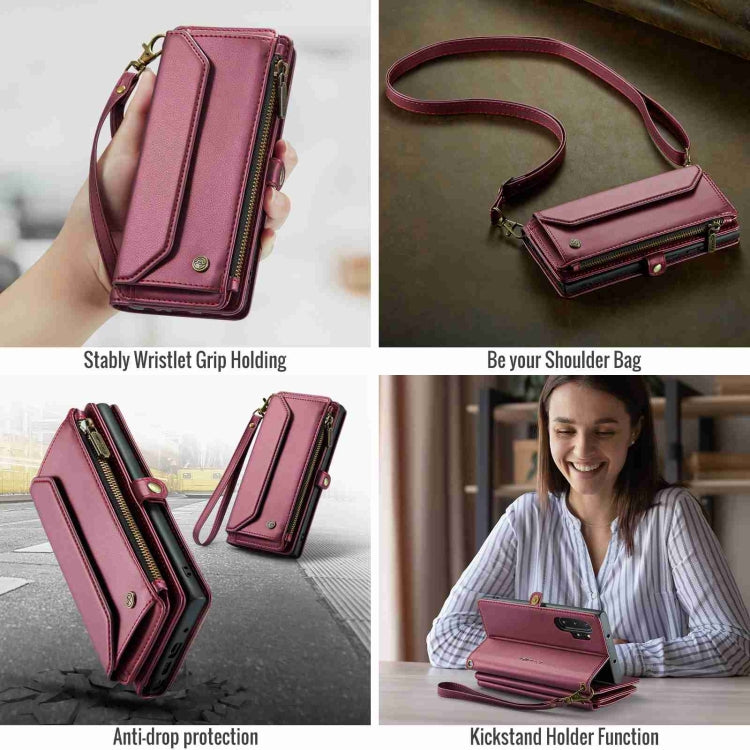 For Samsung Galaxy Note10+ CaseMe C36 Card Slots Zipper Wallet RFID Anti-theft Leather Phone Case(Wine Red) - free shipping - PMC Jewellery - Order now!
