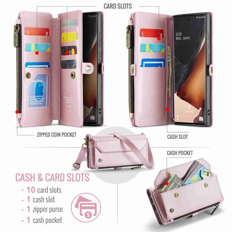 For Samsung Galaxy Note20 Ultra CaseMe C36 Card Slots Zipper Wallet RFID Anti-theft Leather Phone Case(Pink) - free shipping - PMC Jewellery - Order now!