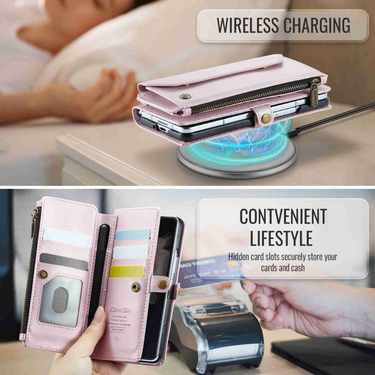 For Samsung Galaxy Z Fold3 CaseMe C36 Card Slots Zipper Wallet RFID Anti-theft Leather Phone Case(Pink) - free shipping - PMC Jewellery - Order now!