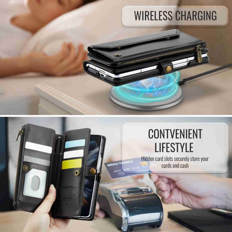 For Samsung Galaxy Z Fold4 CaseMe C36 Card Slots Zipper Wallet RFID Anti-theft Leather Phone Case(Black) - free shipping - PMC Jewellery - Order now!