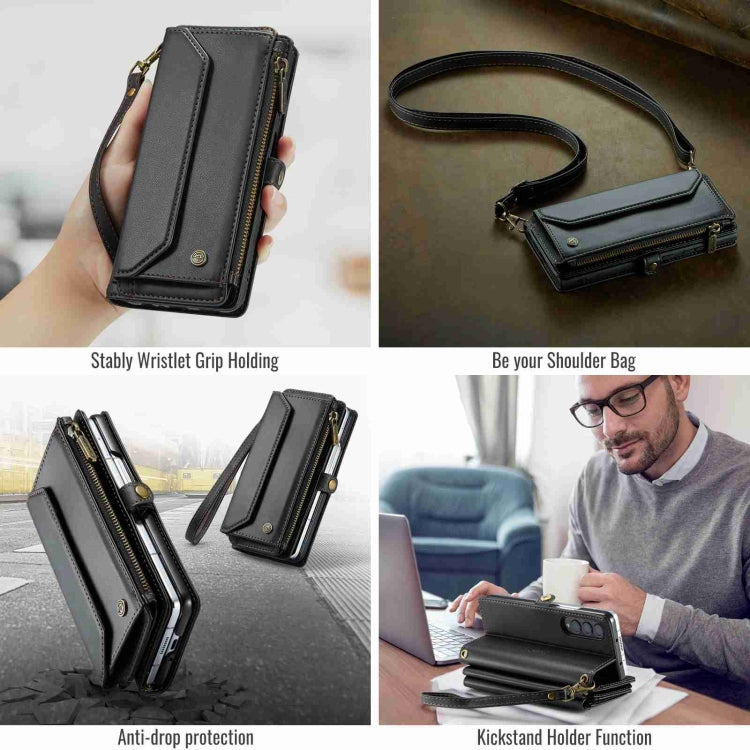 For Samsung Galaxy Z Fold4 CaseMe C36 Card Slots Zipper Wallet RFID Anti-theft Leather Phone Case(Black) - free shipping - PMC Jewellery - Order now!