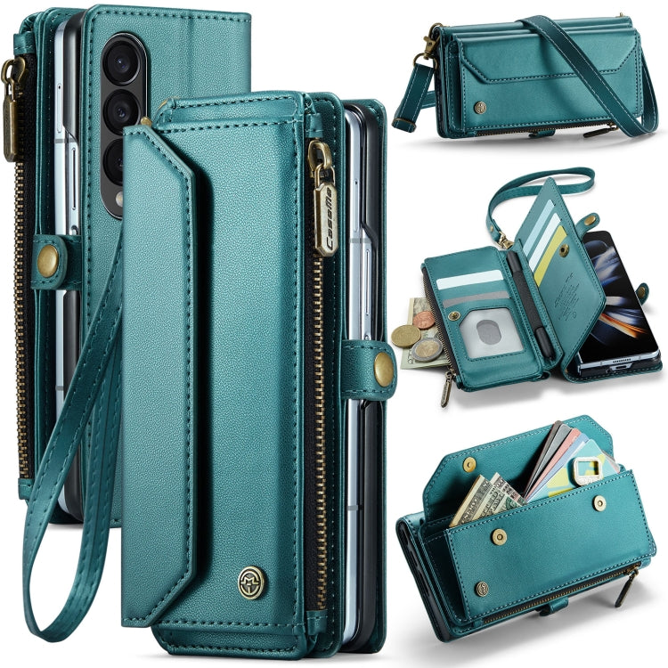 For Samsung Galaxy Z Fold4 CaseMe C36 Card Slots Zipper Wallet RFID Anti-theft Leather Phone Case(Blue-green) - free shipping - PMC Jewellery - Order now!