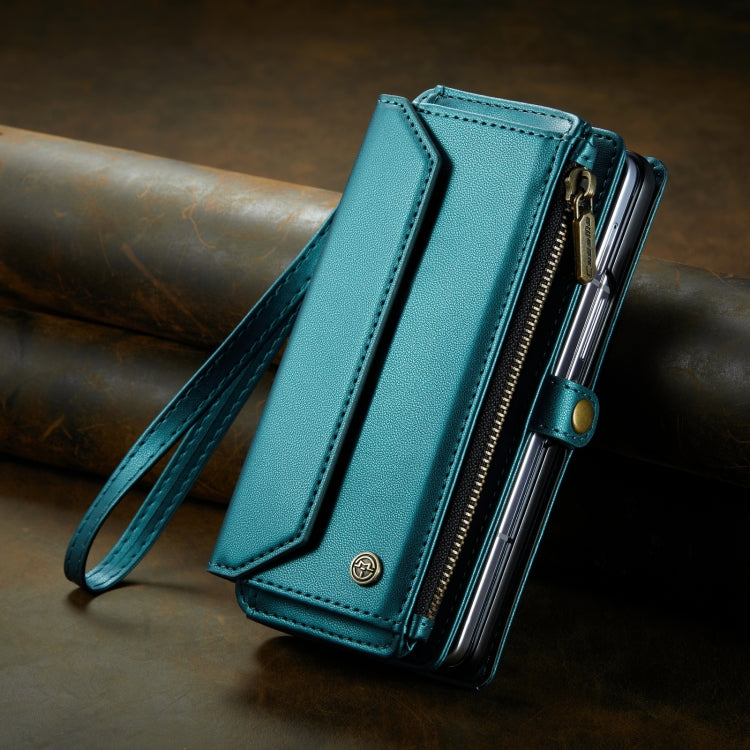 For Samsung Galaxy Z Fold4 CaseMe C36 Card Slots Zipper Wallet RFID Anti-theft Leather Phone Case(Blue-green) - free shipping - PMC Jewellery - Order now!
