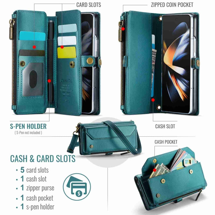 For Samsung Galaxy Z Fold4 CaseMe C36 Card Slots Zipper Wallet RFID Anti-theft Leather Phone Case(Blue-green) - free shipping - PMC Jewellery - Order now!