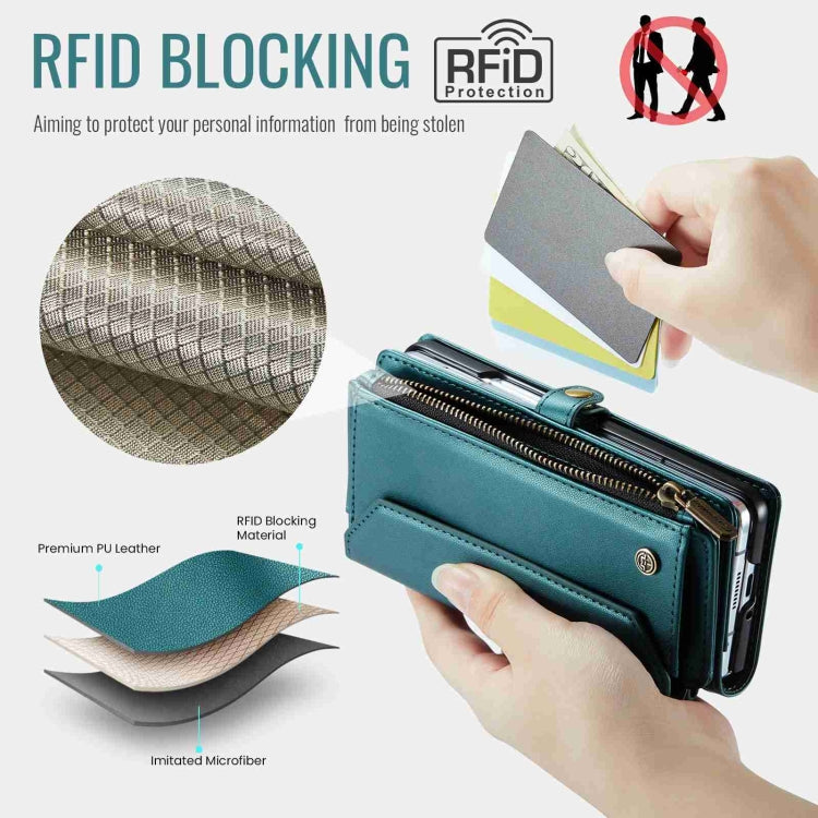 For Samsung Galaxy Z Fold4 CaseMe C36 Card Slots Zipper Wallet RFID Anti-theft Leather Phone Case(Blue-green) - free shipping - PMC Jewellery - Order now!