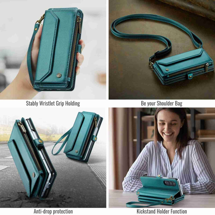 For Samsung Galaxy Z Fold4 CaseMe C36 Card Slots Zipper Wallet RFID Anti-theft Leather Phone Case(Blue-green) - free shipping - PMC Jewellery - Order now!