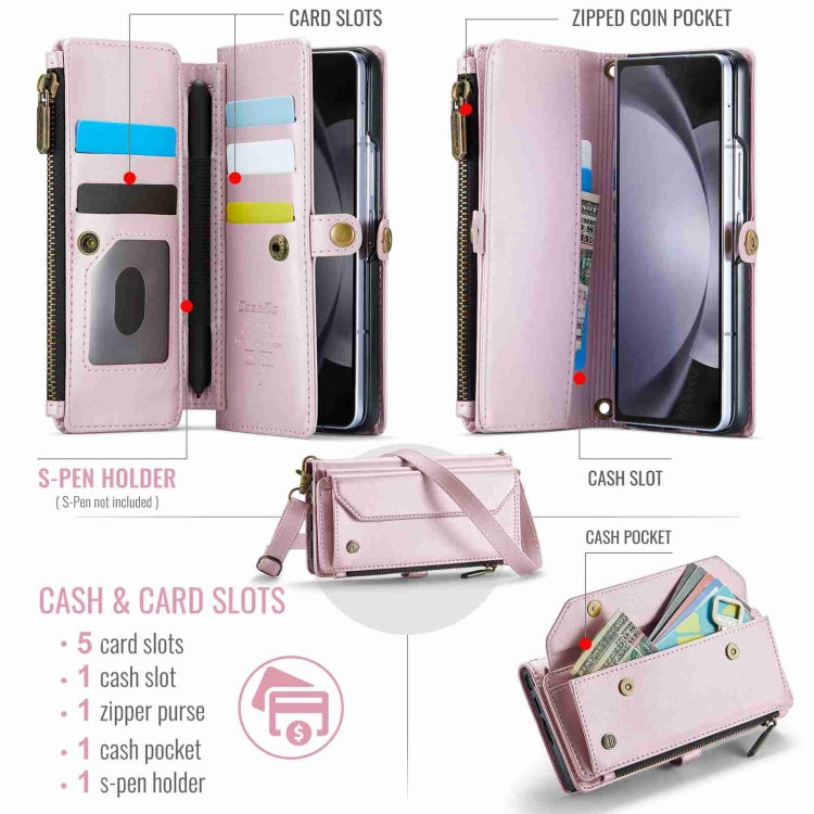 For Samsung Galaxy Z Fold5 CaseMe C36 Card Slots Zipper Wallet RFID Anti-theft Leather Phone Case(Pink) - free shipping - PMC Jewellery - Order now!
