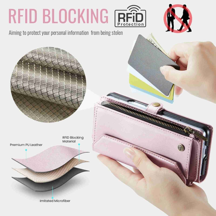 For Samsung Galaxy Z Fold5 CaseMe C36 Card Slots Zipper Wallet RFID Anti-theft Leather Phone Case(Pink) - free shipping - PMC Jewellery - Order now!