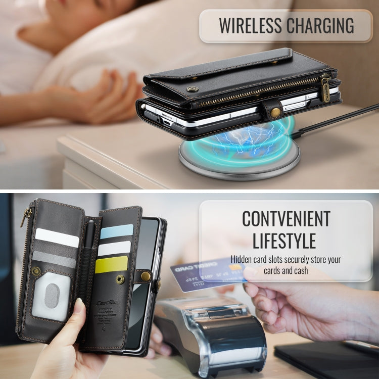 For Samsung Galaxy Z Fold6 5G CaseMe C36 Card Slots Zipper Wallet RFID Anti-theft Leather Phone Case(Black) - free shipping - PMC Jewellery - Order now!