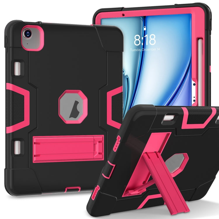 For iPad Air 11 2024 Contrast Color Silicone Acrylic PC Tablet Case with Holder(Black Rose Red) - iPad Air 11 2024 Cases by PMC TechLife | Online Shopping South Africa | PMC TechLife | Buy Now Pay Later Mobicred