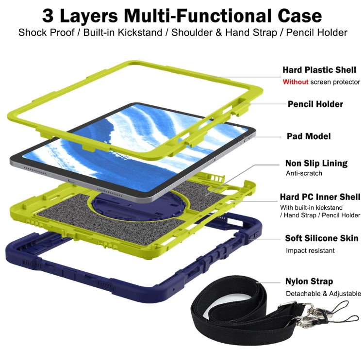 For iPad Air 11 2024 / Air 2022 10.9 360 Degree Rotation PC Contrast Silicone Tablet Case(Navy Blue + Yellow Green) - iPad Air 11 2024 Cases by PMC TechLife | Online Shopping South Africa | PMC TechLife | Buy Now Pay Later Mobicred