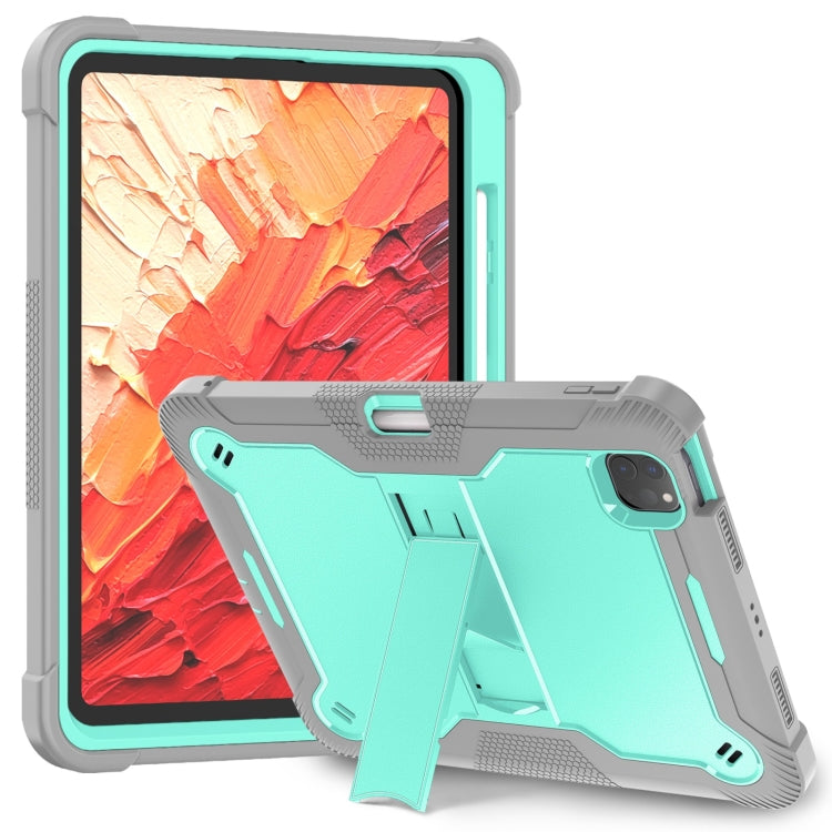 For iPad Pro 11 2024 Shockproof Silicone Hybrid PC Tablet Case with Holder(Mint Green + Grey) - iPad Pro 11 2024 Cases by PMC TechLife | Online Shopping South Africa | PMC TechLife | Buy Now Pay Later Mobicred