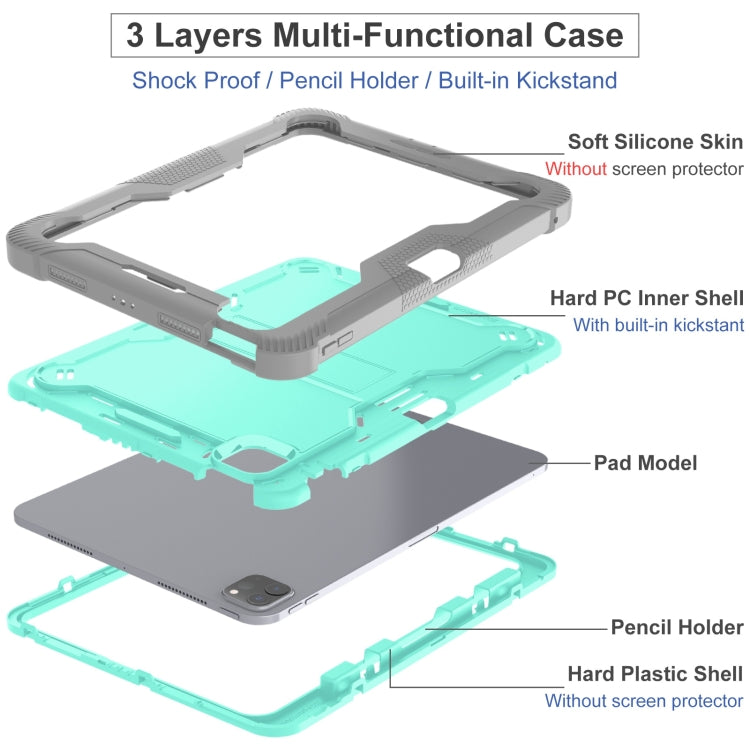For iPad Pro 11 2024 Shockproof Silicone Hybrid PC Tablet Case with Holder(Mint Green + Grey) - iPad Pro 11 2024 Cases by PMC TechLife | Online Shopping South Africa | PMC TechLife | Buy Now Pay Later Mobicred