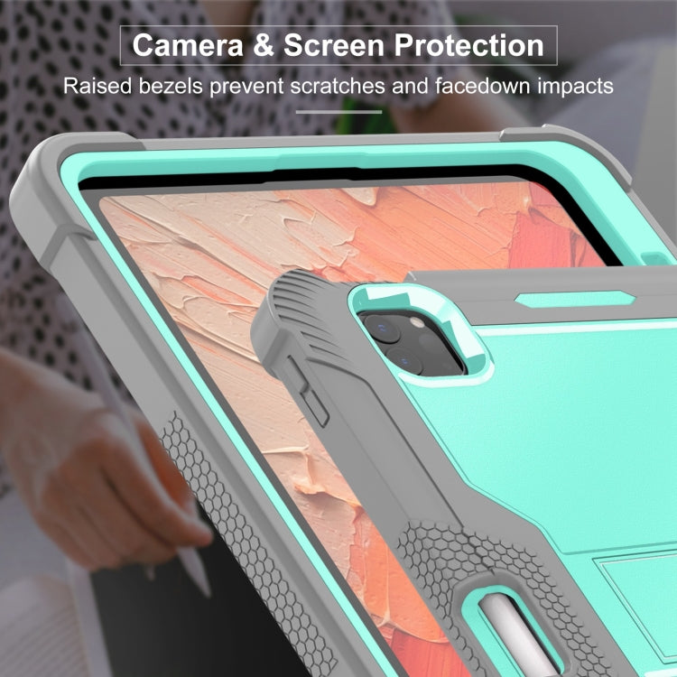For iPad Pro 11 2024 Shockproof Silicone Hybrid PC Tablet Case with Holder(Mint Green + Grey) - iPad Pro 11 2024 Cases by PMC TechLife | Online Shopping South Africa | PMC TechLife | Buy Now Pay Later Mobicred
