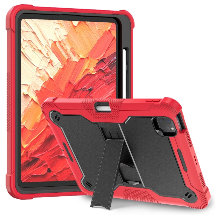 For iPad Pro 11 2024 Shockproof Silicone Hybrid PC Tablet Case with Holder(Black + Red) - free shipping - PMC TechLife - Order now!