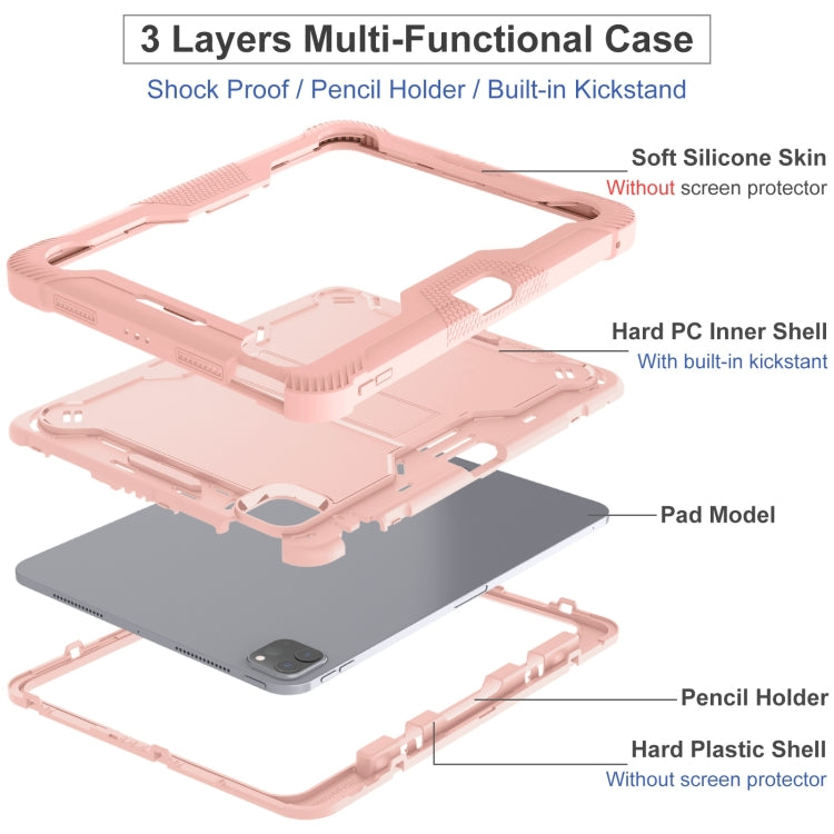 For iPad Pro 11 2024 Shockproof Silicone Hybrid PC Tablet Case with Holder(Rose Gold) - iPad Pro 11 2024 Cases by PMC TechLife | Online Shopping South Africa | PMC TechLife | Buy Now Pay Later Mobicred