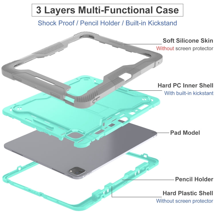 For iPad Pro 13 2024 Shockproof Silicone Hybrid PC Tablet Case with Holder(Mint Green + Grey) - iPad Pro 13 2024 Cases by PMC TechLife | Online Shopping South Africa | PMC TechLife | Buy Now Pay Later Mobicred