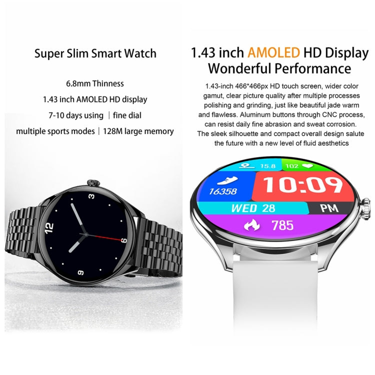 MT55 1.43 inch AMOLED HD Screen Ultra-thin Smart Call Health Watch, Silicone Strap(Silver Grey) - Smart Watches by PMC TechLife | Online Shopping South Africa | PMC TechLife | Buy Now Pay Later Mobicred