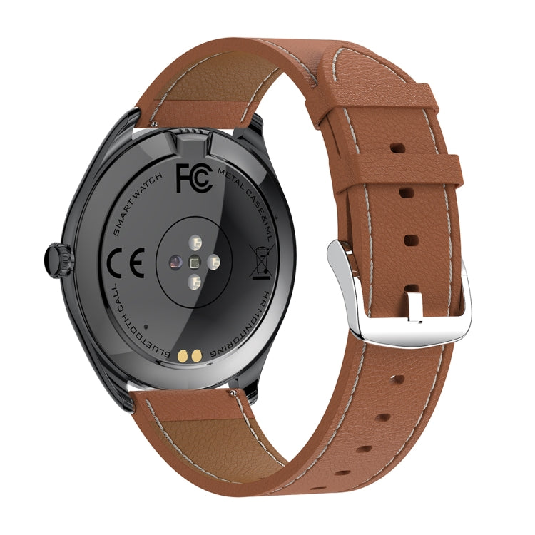 MT55 1.43 inch AMOLED HD Screen Ultra-thin Smart Call Health Watch, Leather Strap(Black Brown) - Smart Watches by PMC TechLife | Online Shopping South Africa | PMC TechLife | Buy Now Pay Later Mobicred