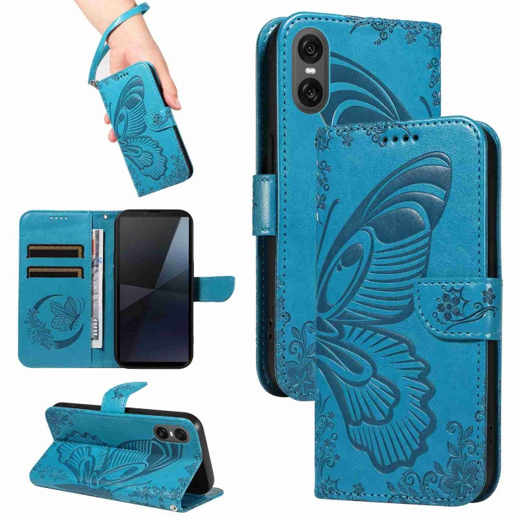 For Sony Xperia 10 VI 2024 Swallowtail Butterfly Embossed Leather Phone Case(Blue) - Sony Cases by PMC Jewellery | Online Shopping South Africa | PMC Jewellery | Buy Now Pay Later Mobicred