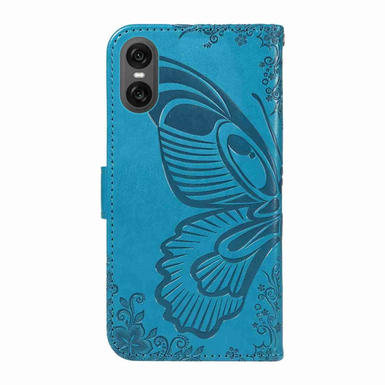 For Sony Xperia 10 VI 2024 Swallowtail Butterfly Embossed Leather Phone Case(Blue) - Sony Cases by PMC Jewellery | Online Shopping South Africa | PMC Jewellery | Buy Now Pay Later Mobicred