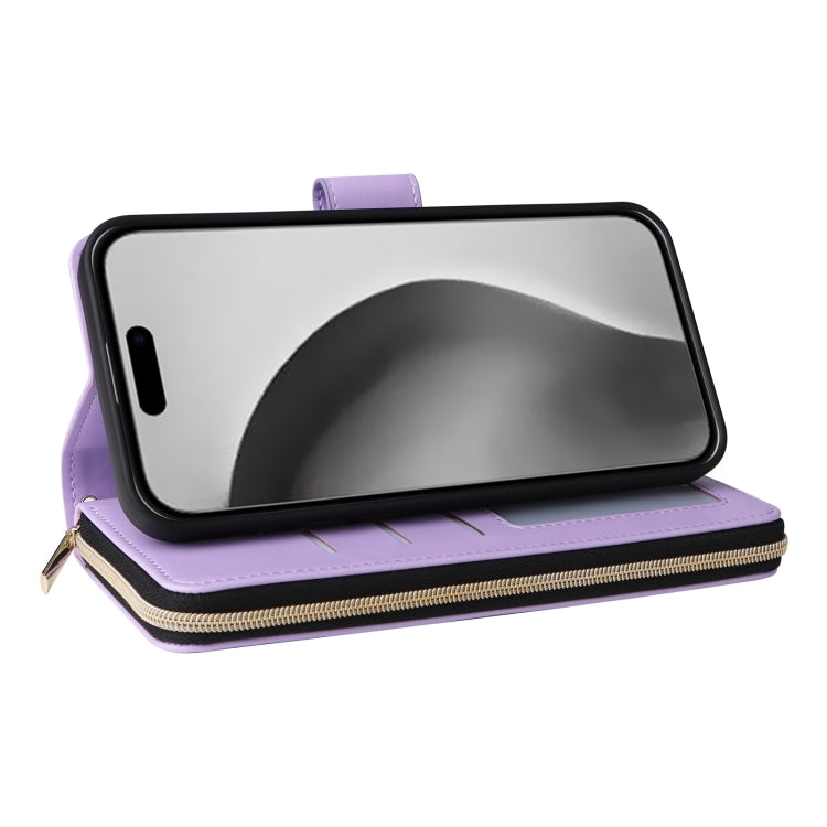 For iPhone 16 Pro Max Crossbody Rhombic Zipper Tower Buckle Leather Phone Case with Lanyard(Purple) - iPhone 16 Pro Max Cases by PMC TechLife | Online Shopping South Africa | PMC TechLife | Buy Now Pay Later Mobicred