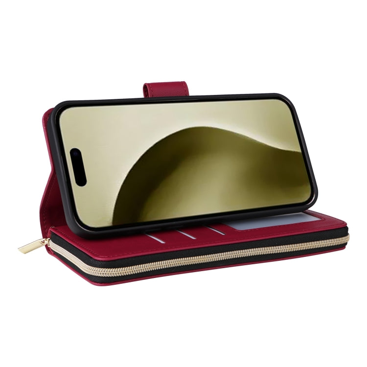 For iPhone 16 Pro Crossbody Rhombic Zipper Tower Buckle Leather Phone Case with Lanyard(Wine Red) - iPhone 16 Pro Cases by PMC TechLife | Online Shopping South Africa | PMC TechLife | Buy Now Pay Later Mobicred