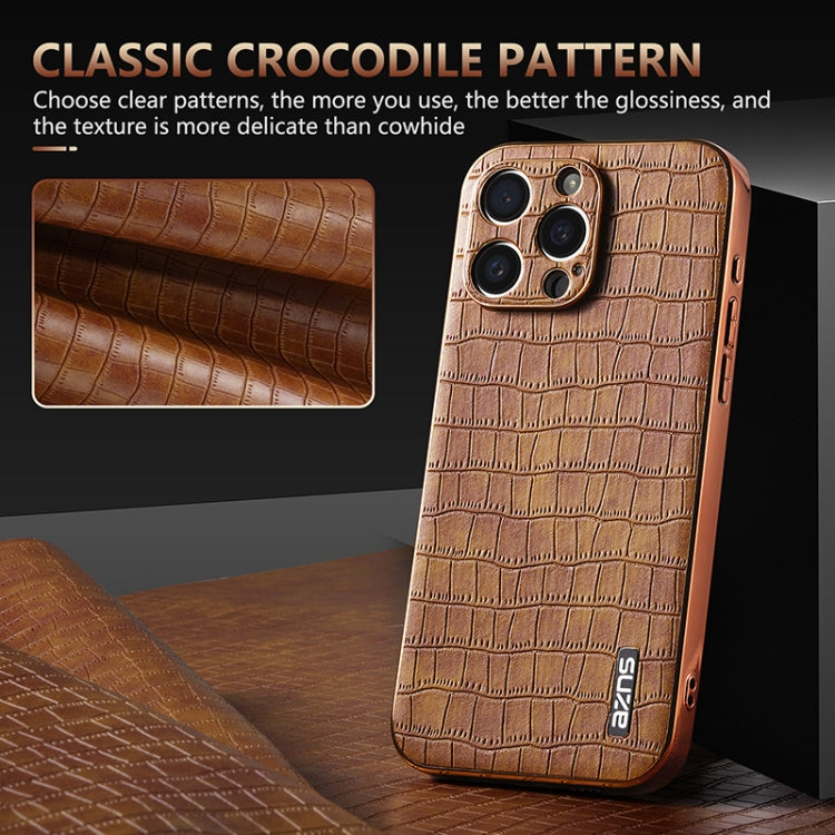 For iPhone 16 Pro Max AZNS Electroplated Frame Crocodile Texture Full Coverage Phone Case(Black) - iPhone 16 Pro Max Cases by AZNS | Online Shopping South Africa | PMC TechLife | Buy Now Pay Later Mobicred