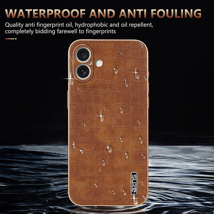 For iPhone 16 AZNS Electroplated Frame Crocodile Texture Full Coverage Phone Case(Blue) - iPhone 16 Cases by AZNS | Online Shopping South Africa | PMC TechLife | Buy Now Pay Later Mobicred
