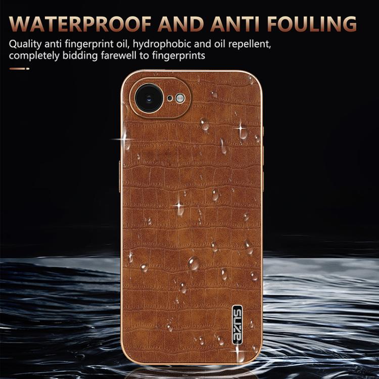 For iPhone 16e AZNS Electroplated Frame Crocodile Texture Full Coverage Phone Case(Black) - free shipping - PMc TechLife - Order now!