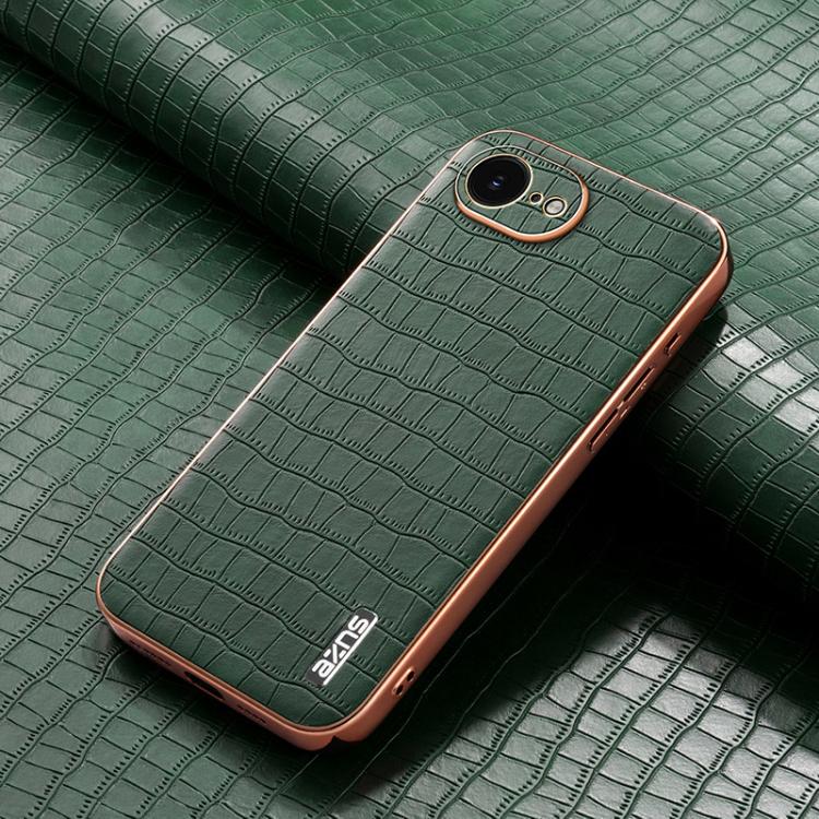 For iPhone 16e AZNS Electroplated Frame Crocodile Texture Full Coverage Phone Case(Green) - free shipping - PMc TechLife - Order now!