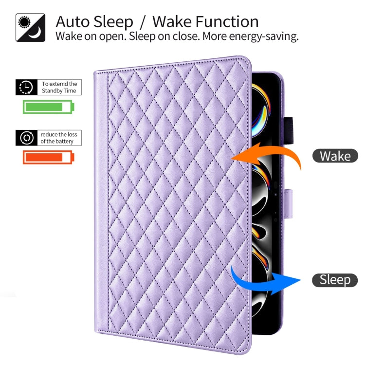 For iPad Pro 13 2024 Rhombus Lattice Leather Smart Tablet Case(Purple) - iPad Pro 13 2024 Cases by PMC TechLife | Online Shopping South Africa | PMC TechLife | Buy Now Pay Later Mobicred