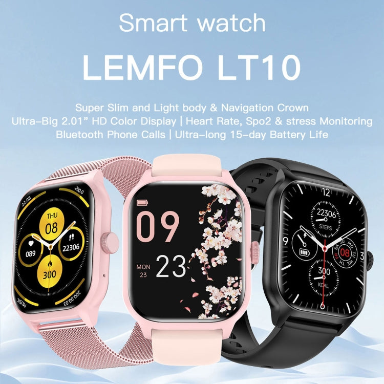 LEMFO LT10 2.01 inch TFT Screen Smart Watch Supports Bluetooth Call / Health Monitoring, Steel Strap(Pink) - Smart Watches by LEMFO | Online Shopping South Africa | PMC TechLife | Buy Now Pay Later Mobicred