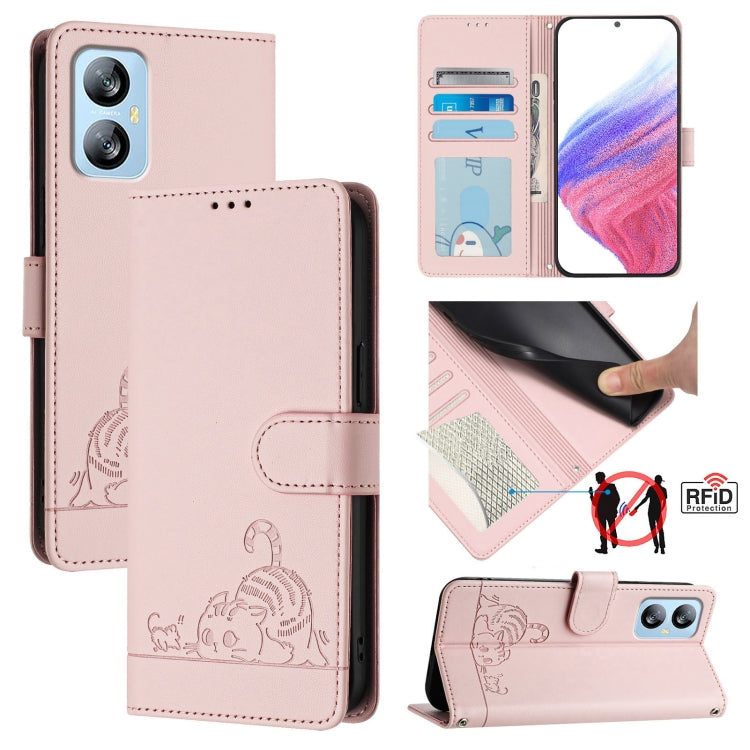 For Blackview A52 Cat Rat Embossed Pattern RFID Leather Phone Case with Lanyard(Pink) - More Brand by PMC TechLife | Online Shopping South Africa | PMC TechLife | Buy Now Pay Later Mobicred
