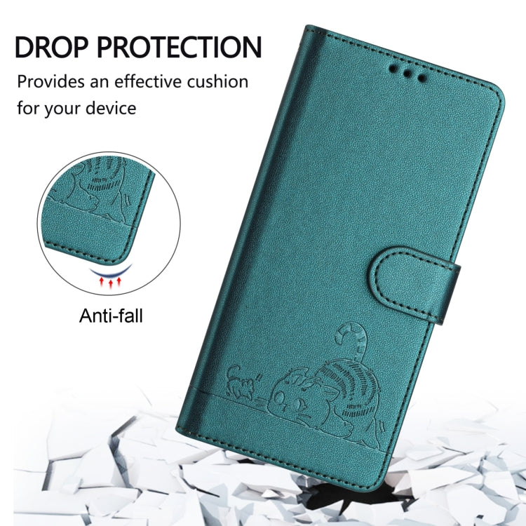 For Blackview Color 8 Cat Rat Embossed Pattern RFID Leather Phone Case with Lanyard(Peacock Green) - More Brand by PMC TechLife | Online Shopping South Africa | PMC TechLife | Buy Now Pay Later Mobicred