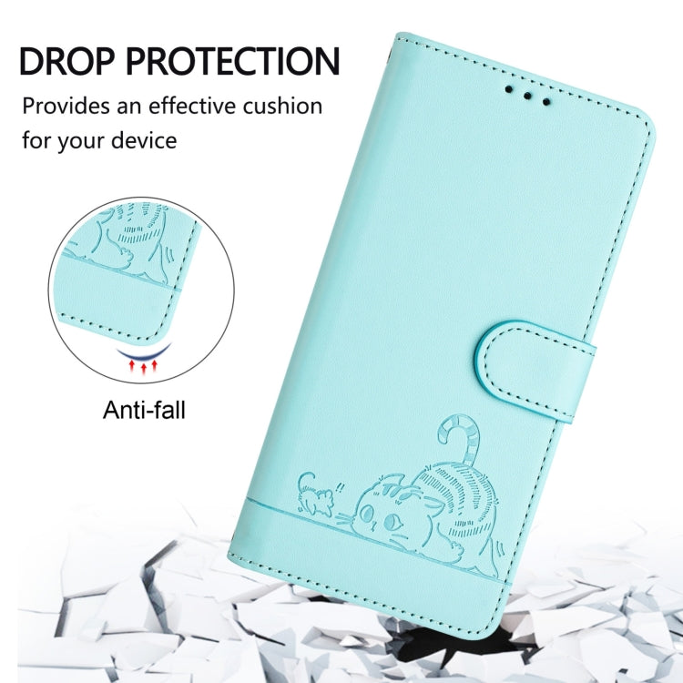 For Blackview Wave 6C Cat Rat Embossed Pattern RFID Leather Phone Case with Lanyard(Mint Green) - free shipping - PMC TechLife - Order now!