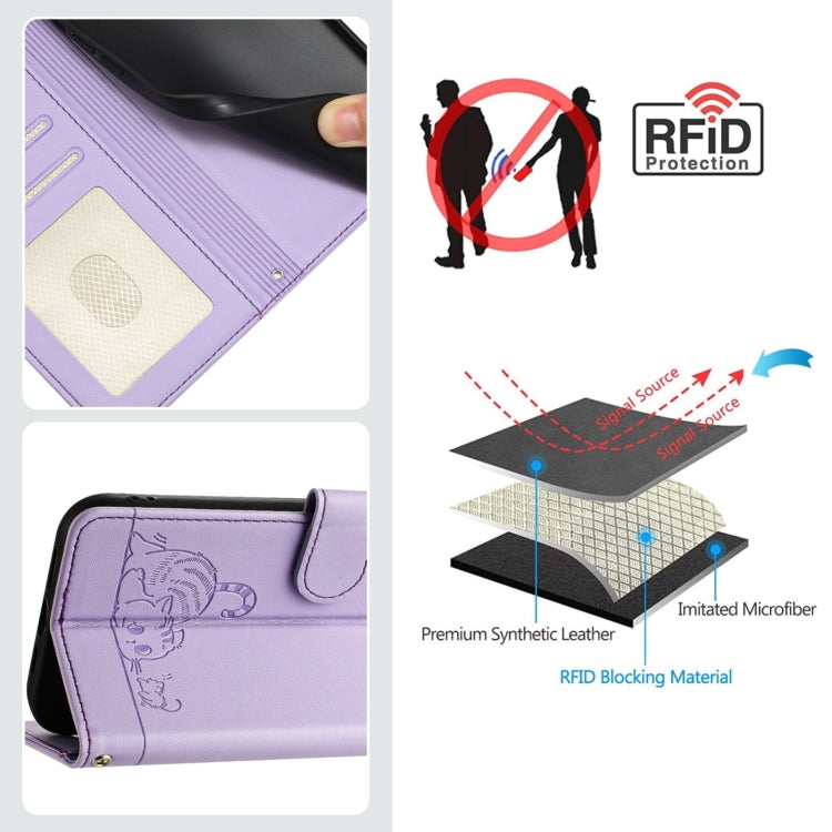 For Blackview Wave 6C Cat Rat Embossed Pattern RFID Leather Phone Case with Lanyard(Purple) - More Brand by PMC TechLife | Online Shopping South Africa | PMC TechLife | Buy Now Pay Later Mobicred